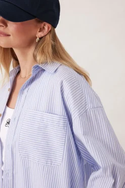 Hot Ceres Life Oversized Poplin Shirt - White Heritage Blue Stripe