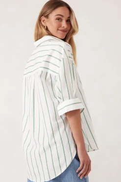 Best Ceres Life Oversized Poplin Shirt- Grass Fine Twin Stripe