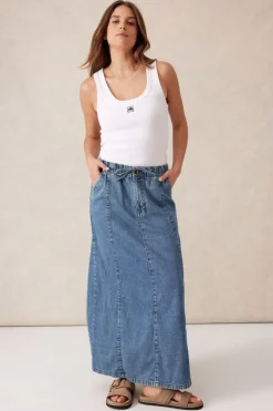 Fashion Ceres Life Panelled Maxi Skirt - Worn Blue Denim