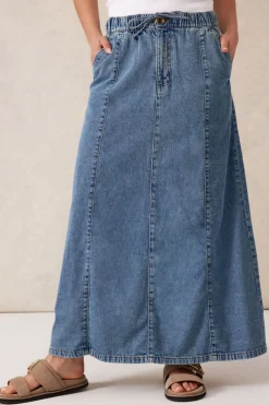Fashion Ceres Life Panelled Maxi Skirt - Worn Blue Denim
