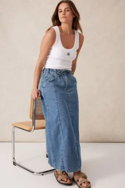 Fashion Ceres Life Panelled Maxi Skirt - Worn Blue Denim