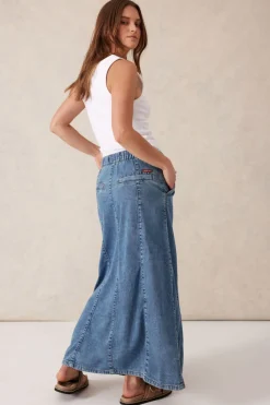 Fashion Ceres Life Panelled Maxi Skirt - Worn Blue Denim