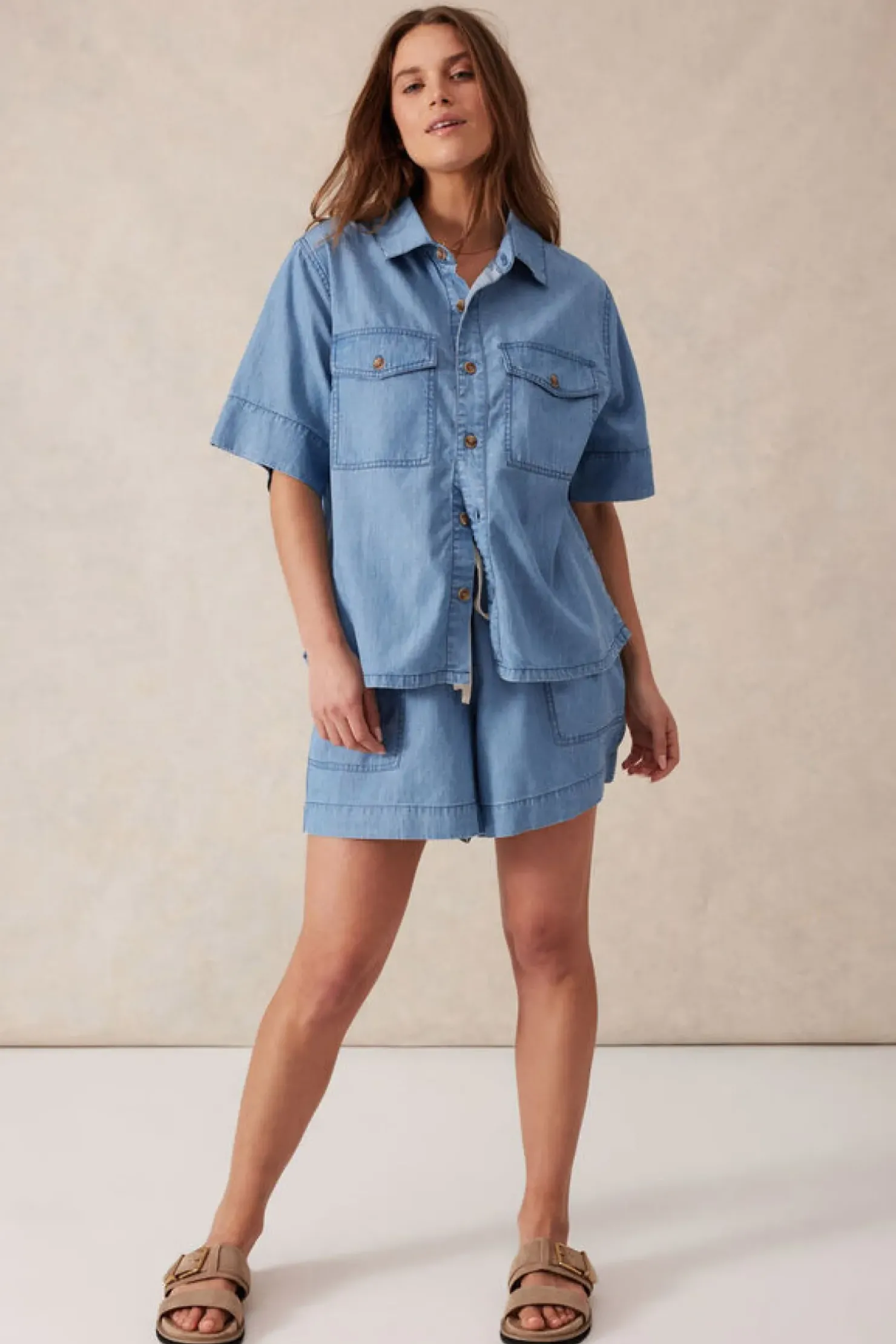 Clearance Ceres Life Relaxed Short Sleeve Shirt - Vintage Blue Pinstripe