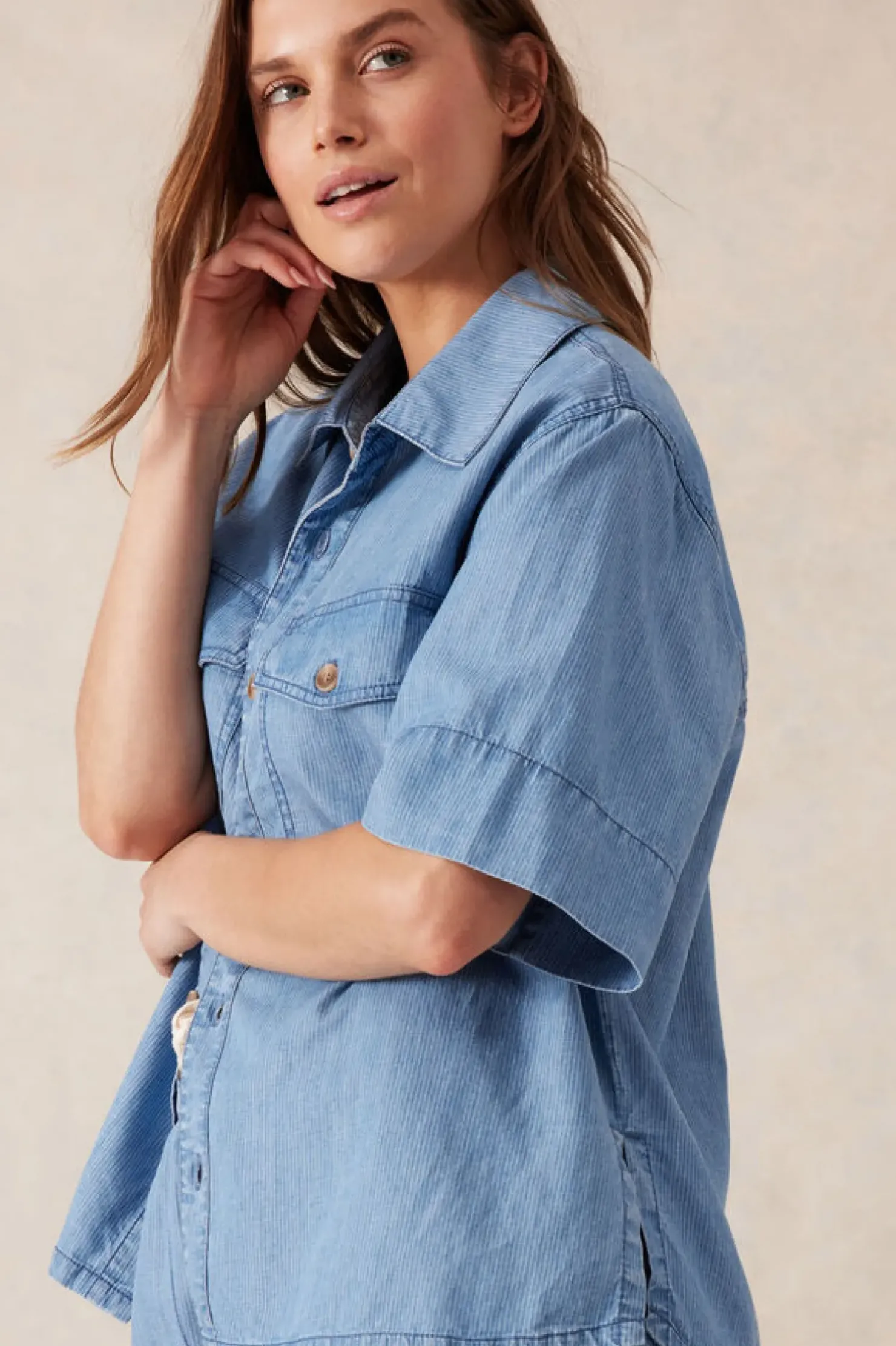 Clearance Ceres Life Relaxed Short Sleeve Shirt - Vintage Blue Pinstripe