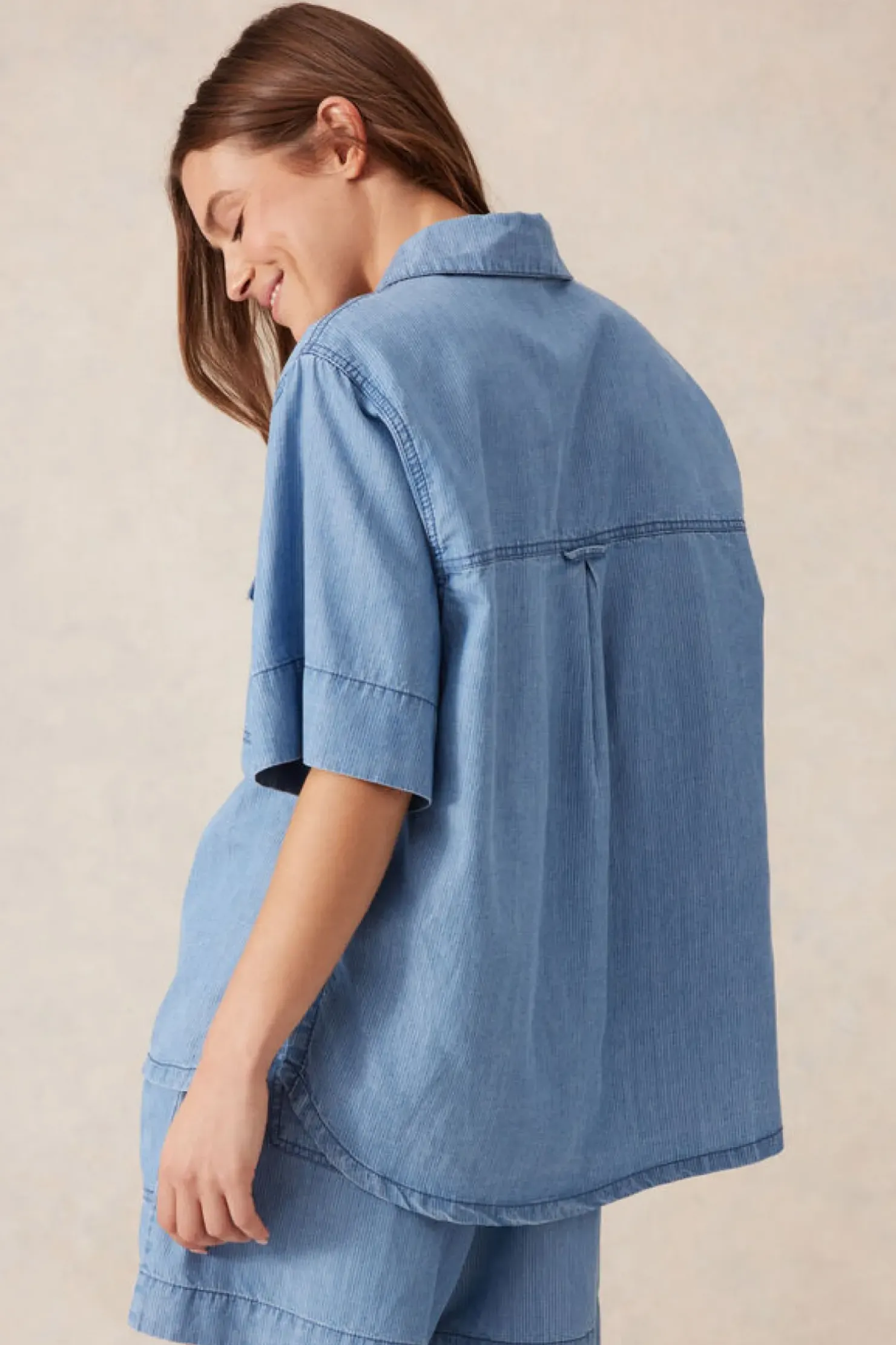 Clearance Ceres Life Relaxed Short Sleeve Shirt - Vintage Blue Pinstripe