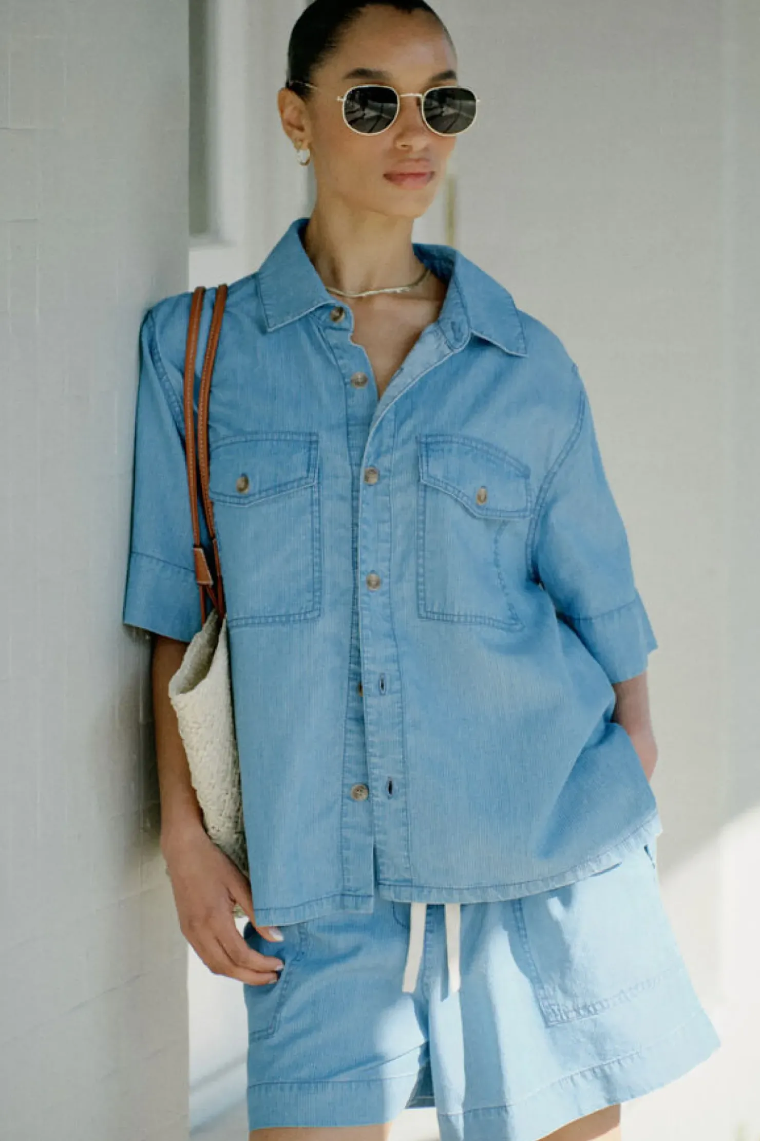 Clearance Ceres Life Relaxed Short Sleeve Shirt - Vintage Blue Pinstripe