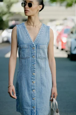 New Ceres Life Seamed Mini Shift Dress - Mid Vintage Blue