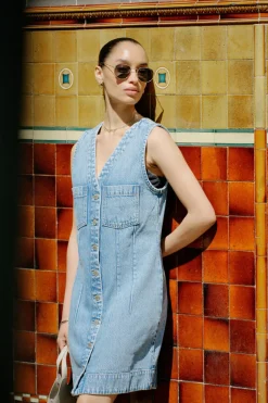 New Ceres Life Seamed Mini Shift Dress - Mid Vintage Blue