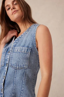 New Ceres Life Seamed Mini Shift Dress - Mid Vintage Blue