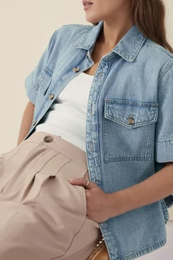 Best Ceres Life Short Sleeve Boxy Shirt - Vintage Blue Denim