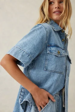 Best Ceres Life Short Sleeve Boxy Shirt - Vintage Blue Denim