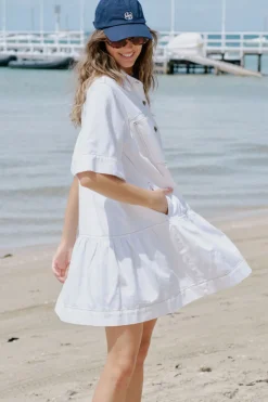 New Ceres Life Short Sleeve Tiered Pocket Shirt Dress - Fresh Ecru