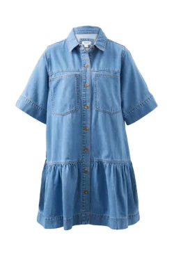 Best Ceres Life Short Sleeve Tiered Pocket Shirt Dress  - Vintage Blue