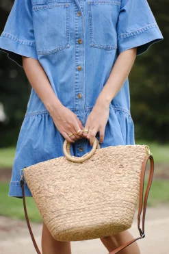 Best Ceres Life Short Sleeve Tiered Pocket Shirt Dress  - Vintage Blue
