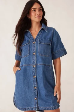 Clearance Ceres Life Side Pocket Boxy Dress - Fresh Indigo