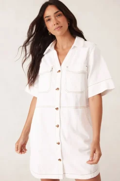 Fashion Ceres Life Side Pocket Boxy Dress - Fresh Ecru