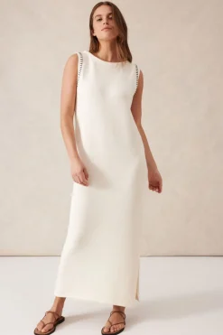 Best Ceres Life Sleeveless Boat Neck Knit Midi Dress - Eggshell