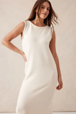 Best Ceres Life Sleeveless Boat Neck Knit Midi Dress - Eggshell