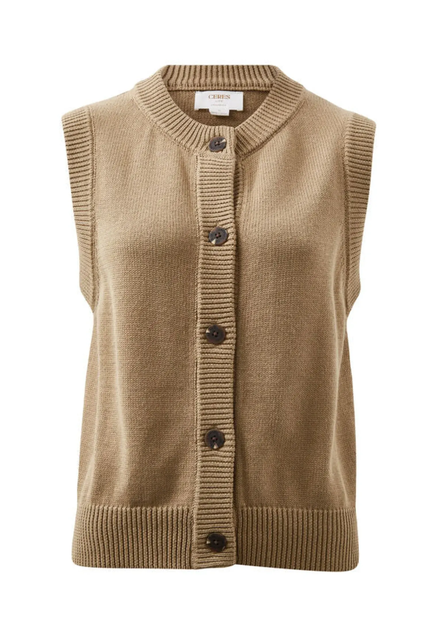 Fashion Ceres Life Sleeveless Cardi - Summer Taupe