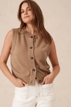 Fashion Ceres Life Sleeveless Cardi - Summer Taupe