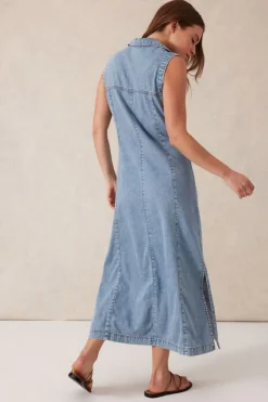 Outlet Ceres Life Sleeveless Panelled Midi Shirt Dress - Vintage Blue