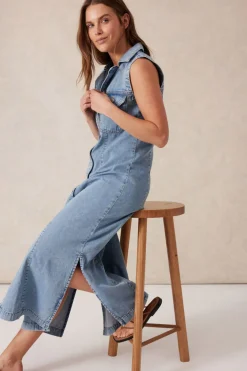 Outlet Ceres Life Sleeveless Panelled Midi Shirt Dress - Vintage Blue
