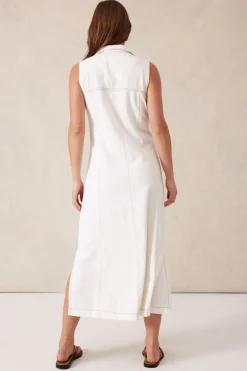 Clearance Ceres Life Sleeveless Panelled Midi Shirt Dress - Fresh Ecru