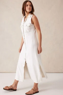 Clearance Ceres Life Sleeveless Panelled Midi Shirt Dress - Fresh Ecru