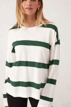 Fashion Ceres Life Slouchy Long Sleeve - Vanilla Pine Green Bold Stripe