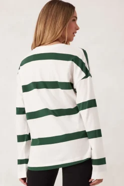 Fashion Ceres Life Slouchy Long Sleeve - Vanilla Pine Green Bold Stripe