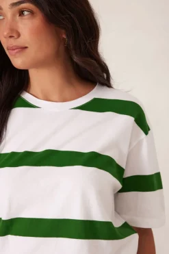 Best Ceres Life Slouchy Split Hem Tee - Winter Green Bold Stripe