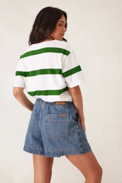Best Ceres Life Slouchy Split Hem Tee - Winter Green Bold Stripe