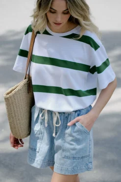 Best Ceres Life Slouchy Split Hem Tee - Winter Green Bold Stripe
