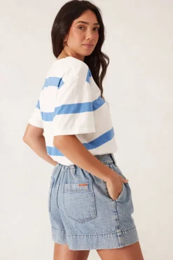 Online Ceres Life Slouchy Split Hem Tee - Vanilla/Pool Blue Bold Stripe