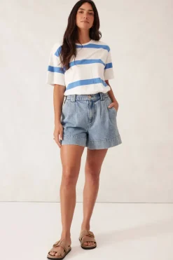 Online Ceres Life Slouchy Split Hem Tee - Vanilla/Pool Blue Bold Stripe