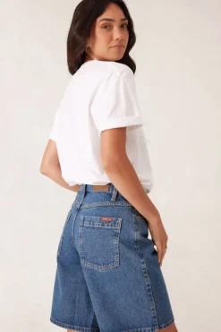 New Ceres Life Slouchy Split Hem Tee - White/Ceres Varisty Pool Blue