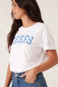 New Ceres Life Slouchy Split Hem Tee - White/Ceres Varisty Pool Blue