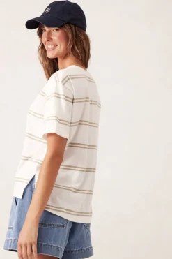 Best Ceres Life Slouchy Split Hem Tee - Vanilla/Matcha Double Stripe