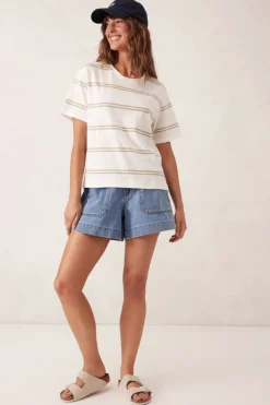 Best Ceres Life Slouchy Split Hem Tee - Vanilla/Matcha Double Stripe