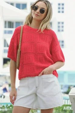 Clearance Ceres Life Square Knit Boxy Tee - Heritage Red