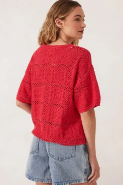 Clearance Ceres Life Square Knit Boxy Tee - Heritage Red