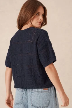 Fashion Ceres Life Square Knit Boxy Tee - New Navy