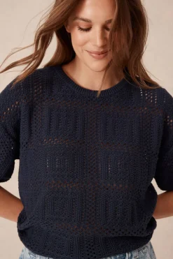 Fashion Ceres Life Square Knit Boxy Tee - New Navy