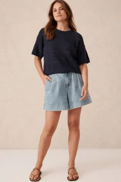 Fashion Ceres Life Square Knit Boxy Tee - New Navy