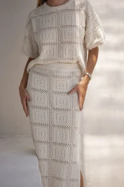 Online Ceres Life Square Knit Midi Skirt - Ecru