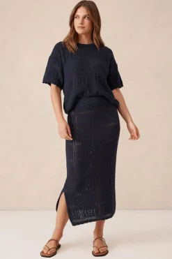 Fashion Ceres Life Square Knit Midi Skirt - New Navy