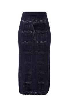 Fashion Ceres Life Square Knit Midi Skirt - New Navy