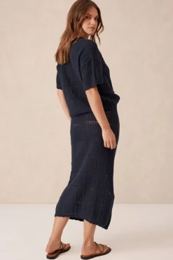 Fashion Ceres Life Square Knit Midi Skirt - New Navy