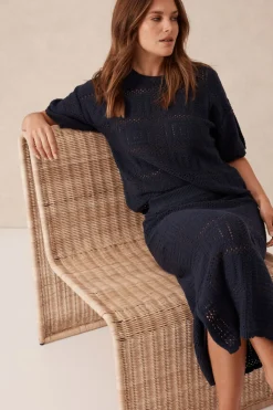 Fashion Ceres Life Square Knit Midi Skirt - New Navy