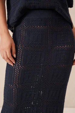 Fashion Ceres Life Square Knit Midi Skirt - New Navy